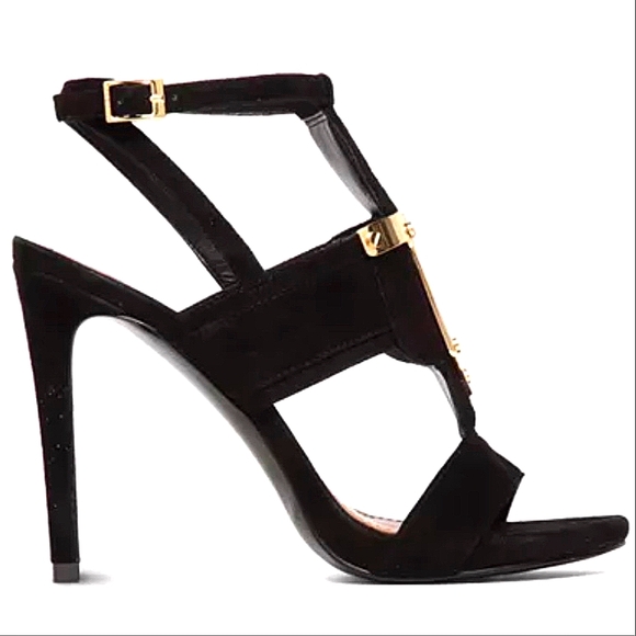 Sexy Black Patent Leather Stiletto Heels Ankle Strap  Florin Black Suede Metal Detail Stiletto Heel Platform Club Going Out Party Sexy